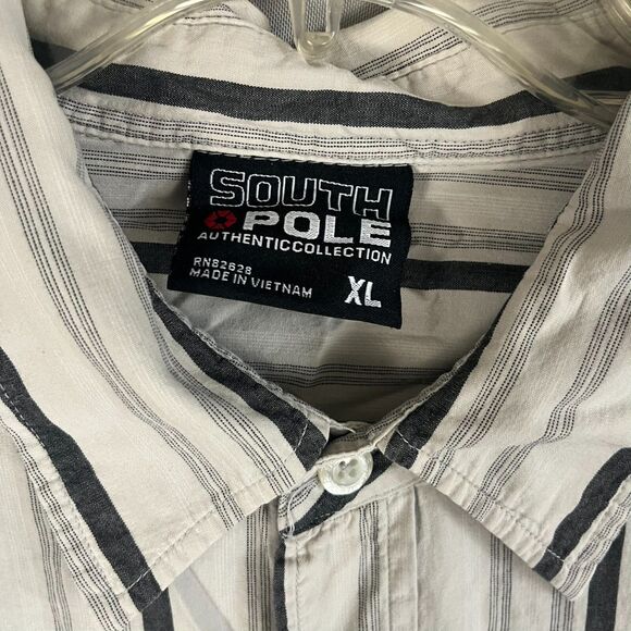 Vintage Southpole Shirt Men's XL Light Gray Striped Cotton Long Sleeve Button-Up - Picture 3 of 8